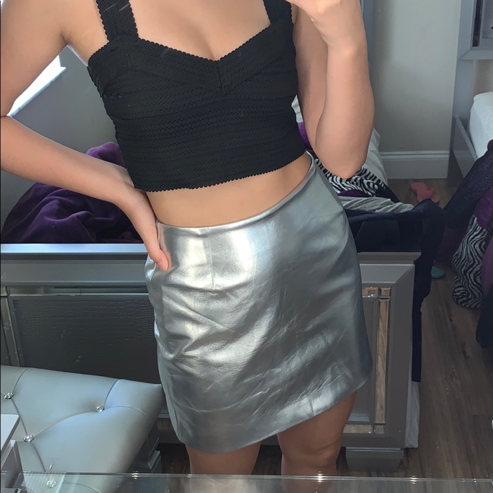 synthetic leather metallic skirt